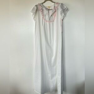 Vintage Monique  Embroidered Nightgown Maxi Dress Cotton Romantic Nightie